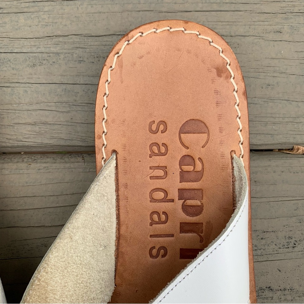 Capri Sandals white leather thong flip flops sandals made in Capri Italy size 9 - Picture 7 of 12